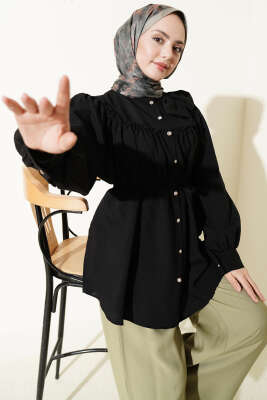 Yaka Fiyonk Detaylı Tunik Siyah - TABLO FASHİON