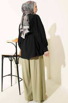 Yaka Fiyonk Detaylı Tunik Siyah - Tunik