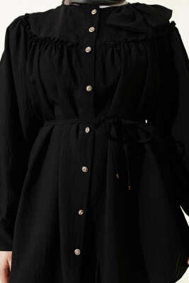 Yaka Fiyonk Detaylı Tunik Siyah - Tunik