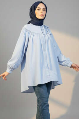 Yaka Fiyonklu Salaş Gömlek Bebe Mavi - DESTİNA