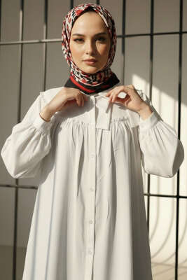 Yaka Fiyonklu Salaş Gömlek Beyaz - Gömlek