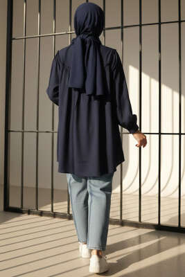 Yaka Fiyonklu Salaş Gömlek Lacivert - 300-500 TL Ürünler