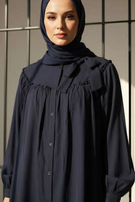 Yaka Fiyonklu Salaş Gömlek Lacivert - Gömlek