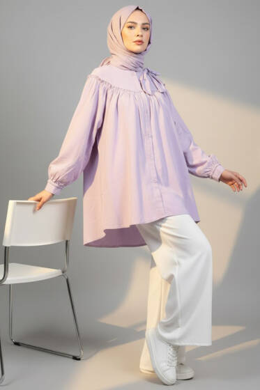 Yaka Fiyonklu Salaş Gömlek Lila - Gömlek
