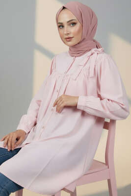 Yaka Fiyonklu Salaş Gömlek Pembe - DESTİNA