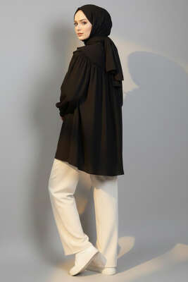 Yaka Fiyonklu Salaş Gömlek Siyah - Gömlek