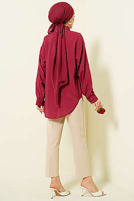 Yaka Fularlı Basic Gömlek Bordo - Gömlek