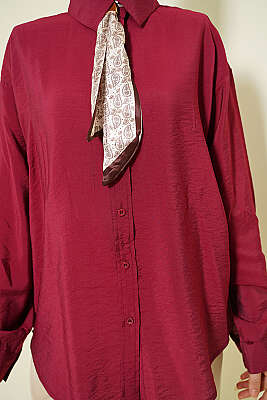 Yaka Fularlı Basic Gömlek Bordo - Gömlek