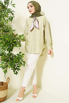 Yaka Fularlı Basic Gömlek Çağla Yeşili - Gömlek