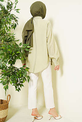 Yaka Fularlı Basic Gömlek Çağla Yeşili - Gömlek