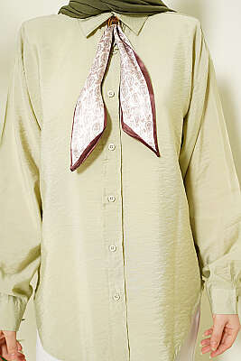 Yaka Fularlı Basic Gömlek Çağla Yeşili - Gömlek