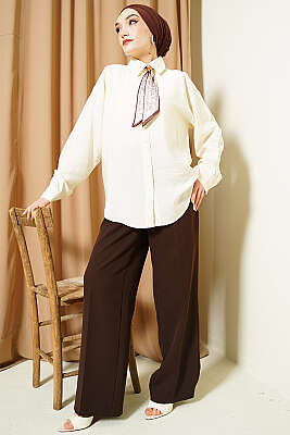 Yaka Fularlı Basic Gömlek Krem - Gömlek