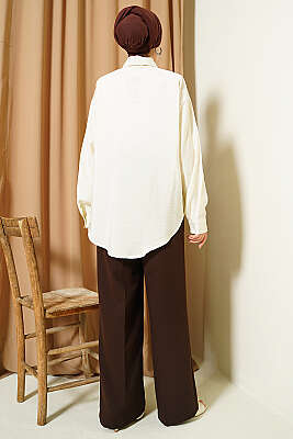 Yaka Fularlı Basic Gömlek Krem - Gömlek