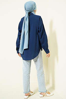 Yaka Fularlı Basic Gömlek Lacivert - Gömlek