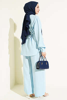 Yaka Fularlı Kuşaklı Salaş İkili Takım Bebe Mavi - İkili Takım