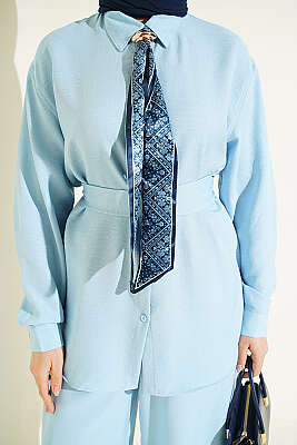 Yaka Fularlı Kuşaklı Salaş İkili Takım Bebe Mavi - İkili Takım