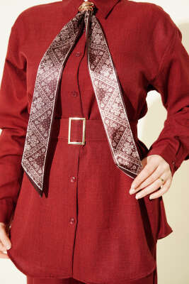 Yaka Fularlı Kuşaklı Salaş İkili Takım Bordo - İkili Takım