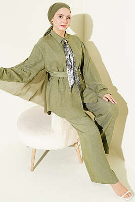 Yaka Fularlı Kuşaklı Salaş İkili Takım Çağla Yeşili - HATUN