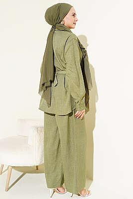 Yaka Fularlı Kuşaklı Salaş İkili Takım Çağla Yeşili - İkili Takım