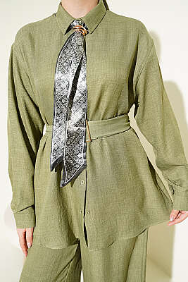 Yaka Fularlı Kuşaklı Salaş İkili Takım Çağla Yeşili - İkili Takım