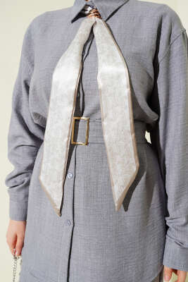 Yaka Fularlı Kuşaklı Salaş İkili Takım Gri - İkili Takım