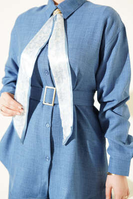 Yaka Fularlı Kuşaklı Salaş İkili Takım Mavi - İkili Takım