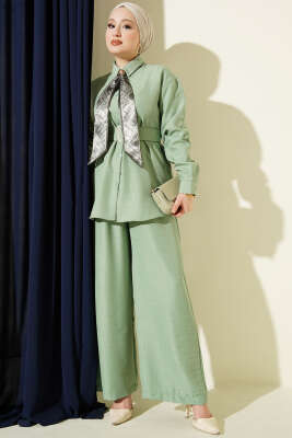 Yaka Fularlı Kuşaklı Salaş İkili Takım Mint - HATUN