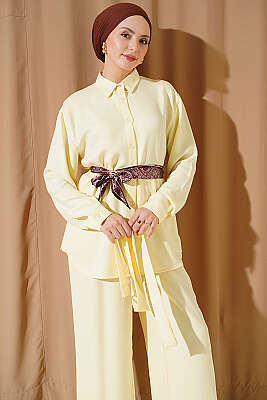 Yaka Fularlı Kuşaklı Salaş İkili Takım Sarı - İkili Takım