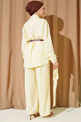 Yaka Fularlı Kuşaklı Salaş İkili Takım Sarı - İkili Takım