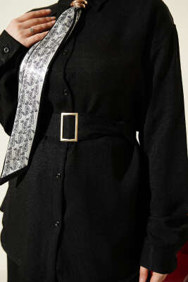 Yaka Fularlı Kuşaklı Salaş İkili Takım Siyah - İkili Takım