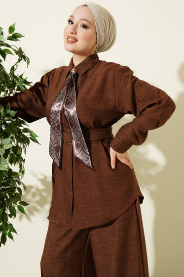 Yaka Fularlı Kuşaklı Salaş İkili Takım Taba - İkili Takım