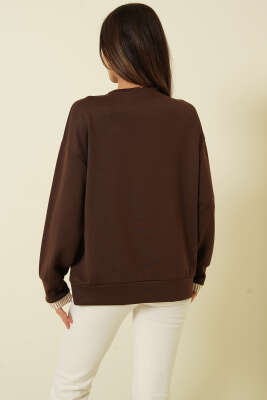 Yaka Fularlı Loyşa Sweatshirt Kahve - Bluz