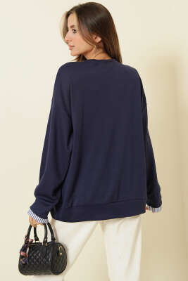 Yaka Fularlı Loyşa Sweatshirt Lacivert - Bluz