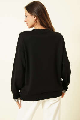 Yaka Fularlı Loyşa Sweatshirt Siyah - Kadın Giyim Modelleri