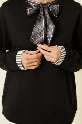 Yaka Fularlı Loyşa Sweatshirt Siyah - Kadın Giyim Modelleri