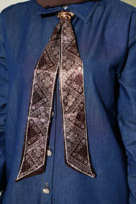 Yaka Fularlı Taş Düğmeli Kot İkili Takım Lacivert - İkili Takım