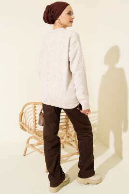 Yaka Fularlı Triko Kazak Taş - Triko Kazak