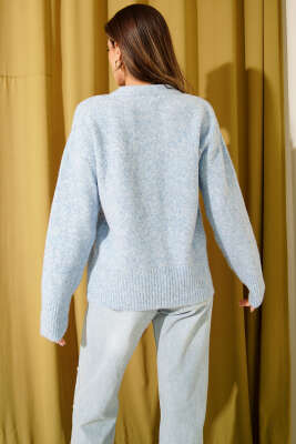 Yaka Fularlı Yumoş Triko Kazak Mavi - Kadın Giyim Modelleri