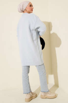 Yaka Fularlı Yumoş Triko Tunik Bebe Mavi - Tunik