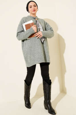 Yaka Fularlı Yumoş Triko Tunik Mint - Tunik