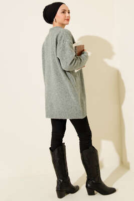 Yaka Fularlı Yumoş Triko Tunik Mint - Tunik