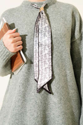 Yaka Fularlı Yumoş Triko Tunik Mint - Tunik