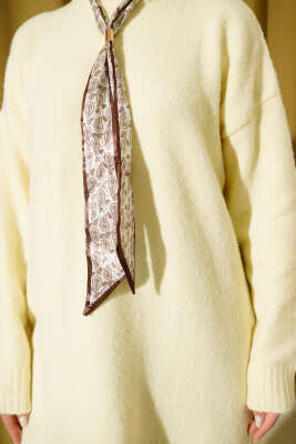 Yaka Fularlı Yumoş Triko Tunik Sarı - Tunik