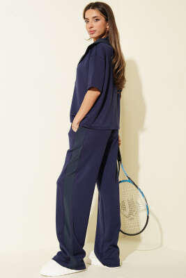 Yaka Garnili Kısa Kol Loyşa İkili Takım Lacivert - Kadın Giyim Modelleri