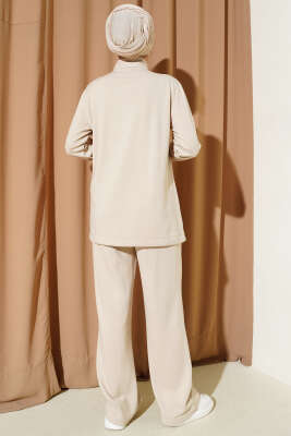 Yaka Gold Düğmeli Loyşa İkili Takım Bej - İkili Takım