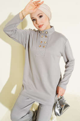 Yaka Gold Düğmeli Loyşa İkili Takım Gri - İkili Takım