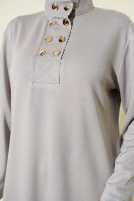 Yaka Gold Düğmeli Loyşa İkili Takım Gri - İkili Takım