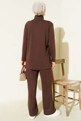 Yaka Gold Düğmeli Loyşa İkili Takım Kahve - İkili Takım