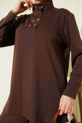 Yaka Gold Düğmeli Loyşa İkili Takım Kahve - İkili Takım