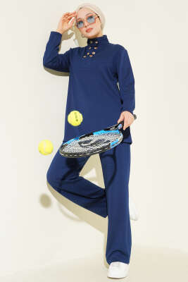 Yaka Gold Düğmeli Loyşa İkili Takım Lacivert - FİXAY